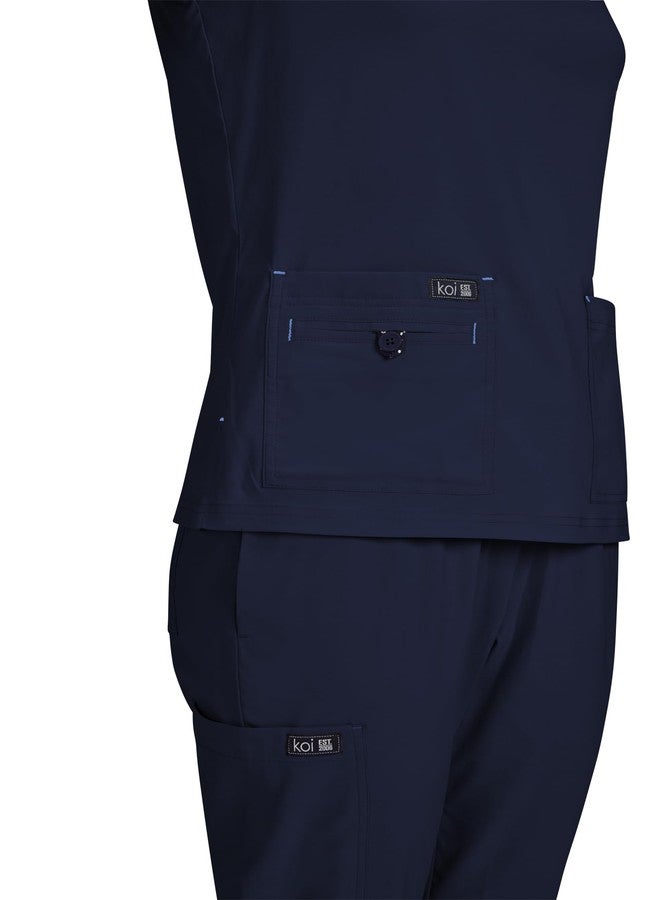 KOI Basics Becca Women's 4-Pocket Stretch Scrub Top Navy Medium - Image 3